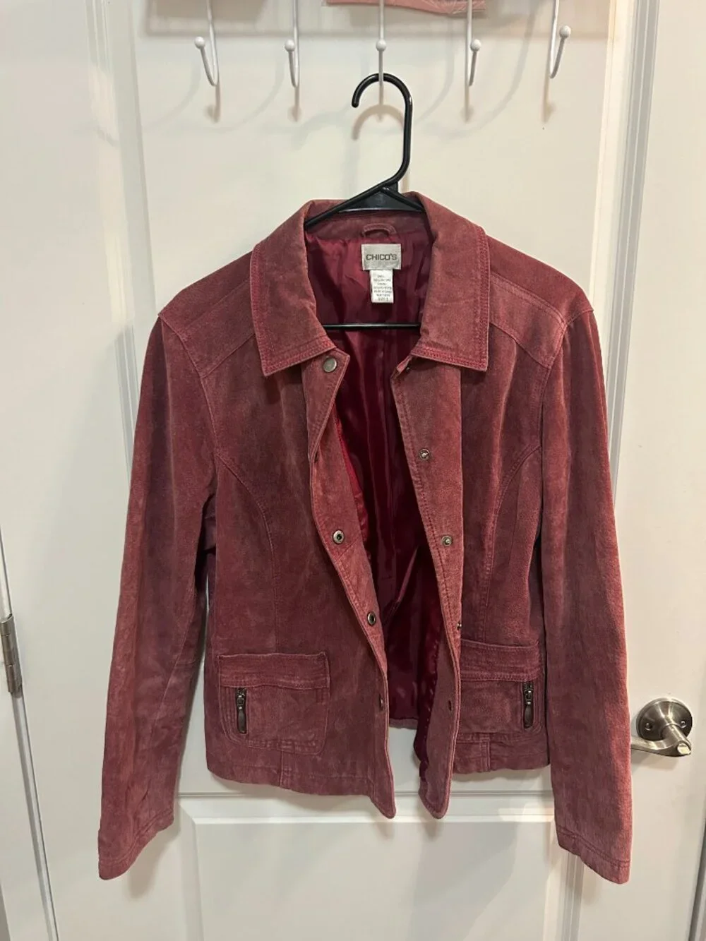 Chico's Suede Leather Jacket in Dusty Rose